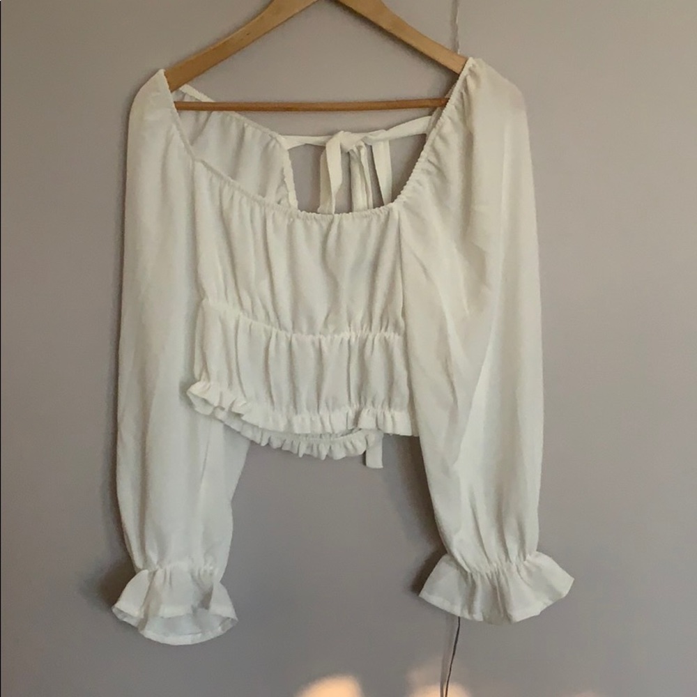 white cropped peasant blouse